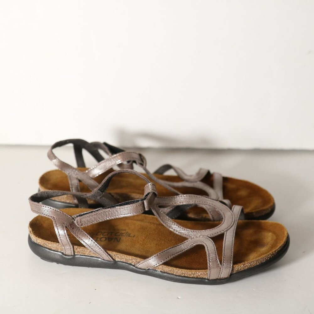 Naot Metallic Taupe Leather Gladiator-Style Sandals